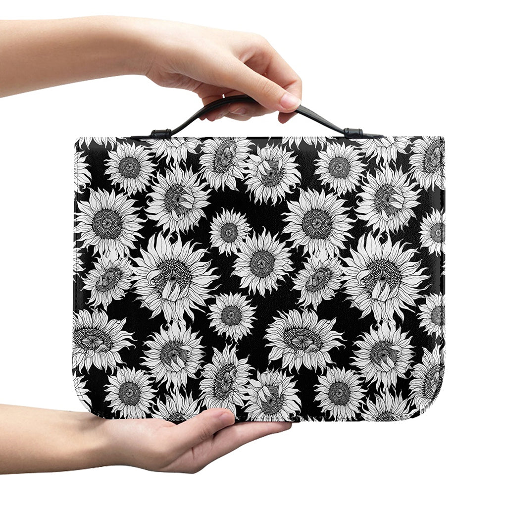 Black And White Sunflower Pattern Print Leather Bible Cover