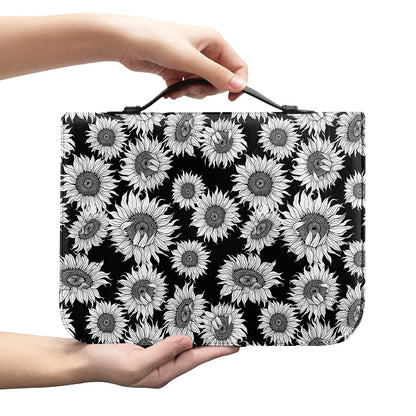 Black And White Sunflower Pattern Print Leather Bible Cover