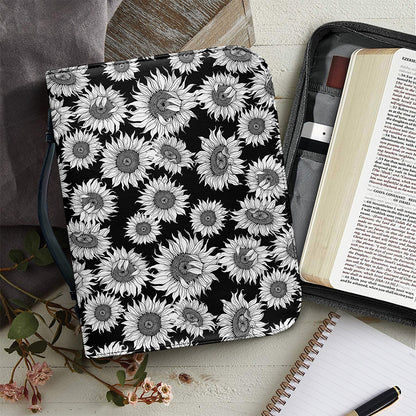 Black And White Sunflower Pattern Print Leather Bible Cover