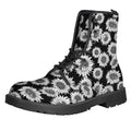 Black And White Sunflower Pattern Print Lace-Up Boots