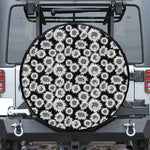 Black And White Sunflower Pattern Print Leather Spare Tire Cover