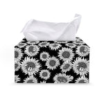 Black And White Sunflower Pattern Print Leather Tissue Box Cover