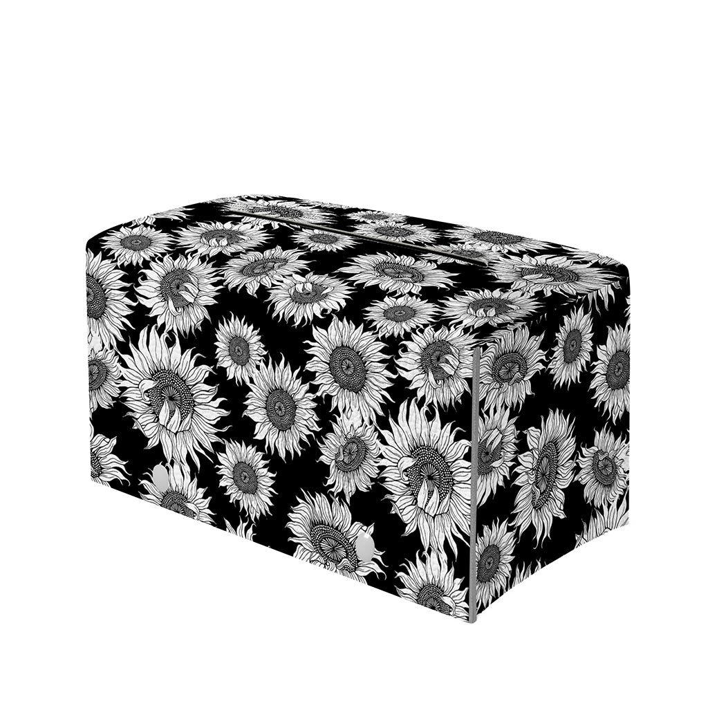 Black And White Sunflower Pattern Print Leather Tissue Box Cover