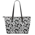 Black And White Sunflower Pattern Print Leather Tote Bag With Zipper