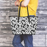 Black And White Sunflower Pattern Print Leather Tote Bag