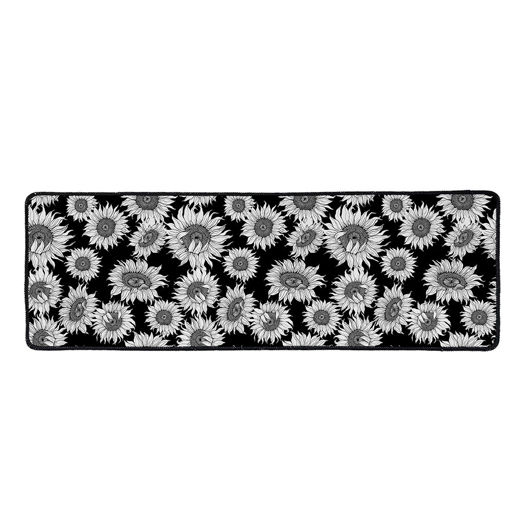 Black And White Sunflower Pattern Print Long Kitchen Mat