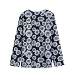 Black And White Sunflower Pattern Print Long Sleeve Short Coat