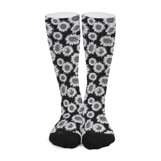 Black And White Sunflower Pattern Print Long Socks