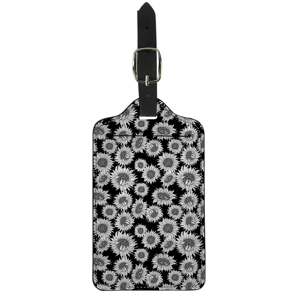Black And White Sunflower Pattern Print Luggage Tag