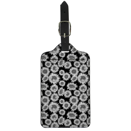 Black And White Sunflower Pattern Print Luggage Tag