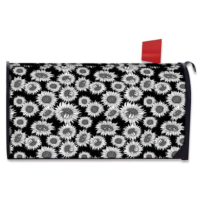 Black And White Sunflower Pattern Print Mailbox Cover