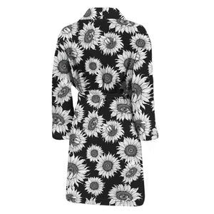 Black And White Sunflower Pattern Print Men's Bathrobe