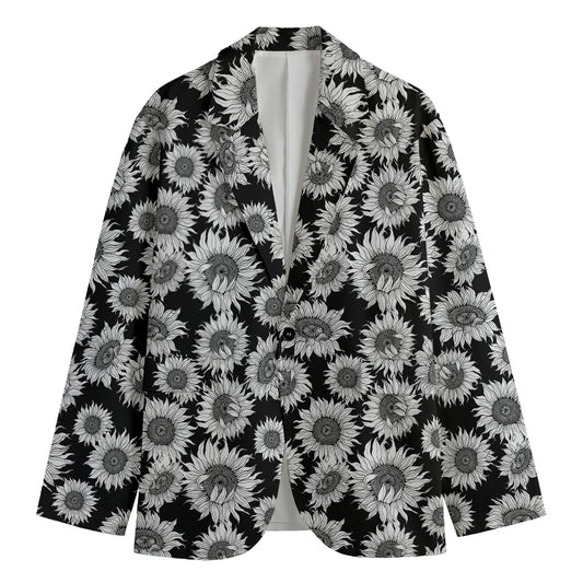 Black And White Sunflower Pattern Print Men's Blazer