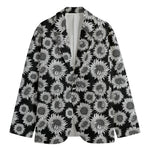 Black And White Sunflower Pattern Print Men's Blazer