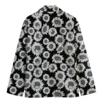 Black And White Sunflower Pattern Print Men's Blazer