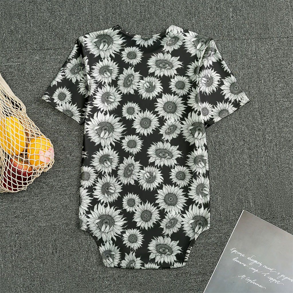Black And White Sunflower Pattern Print Men's Bodysuit