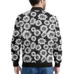 Black And White Sunflower Pattern Print Men's Bomber Jacket