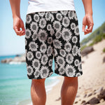 Black And White Sunflower Pattern Print Men's Cargo Shorts