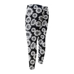 Black And White Sunflower Pattern Print Men's Compression Pants