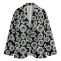 Black And White Sunflower Pattern Print Men's Cotton Blazer