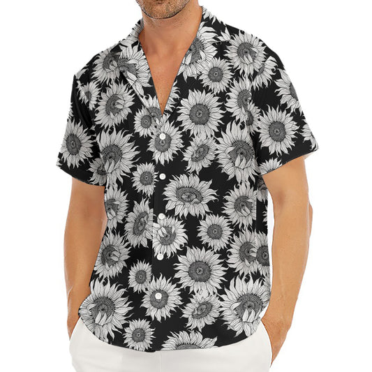 Black And White Sunflower Pattern Print Men's Deep V-Neck Shirt
