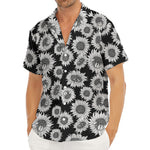 Black And White Sunflower Pattern Print Men's Deep V-Neck Shirt
