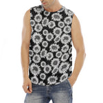 Black And White Sunflower Pattern Print Men's Fitness Tank Top