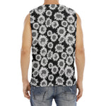 Black And White Sunflower Pattern Print Men's Fitness Tank Top