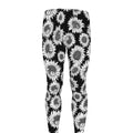 Black And White Sunflower Pattern Print Men's Leggings