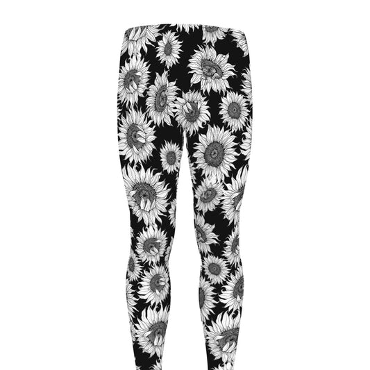 Black And White Sunflower Pattern Print Men's leggings