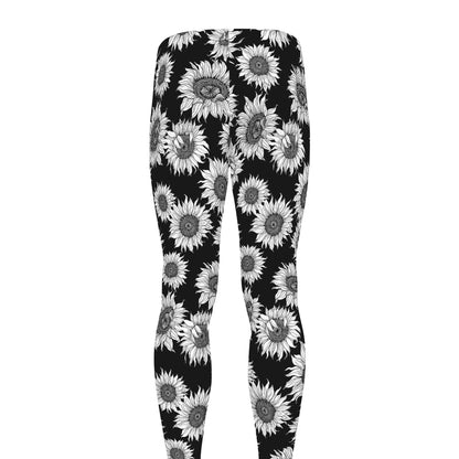 Black And White Sunflower Pattern Print Men's leggings