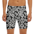 Black And White Sunflower Pattern Print Men's Long Boxer Briefs