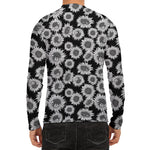 Black And White Sunflower Pattern Print Men's Long Sleeve Rash Guard