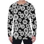 Black And White Sunflower Pattern Print Men's Long Sleeve T-Shirt