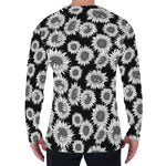 Black And White Sunflower Pattern Print Men's Long Sleeve T-Shirt