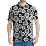 Black And White Sunflower Pattern Print Men's Polo Shirt
