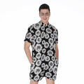 Black And White Sunflower Pattern Print Men's Romper