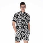 Black And White Sunflower Pattern Print Men's Rompers