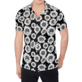 Black And White Sunflower Pattern Print Men's Shirt