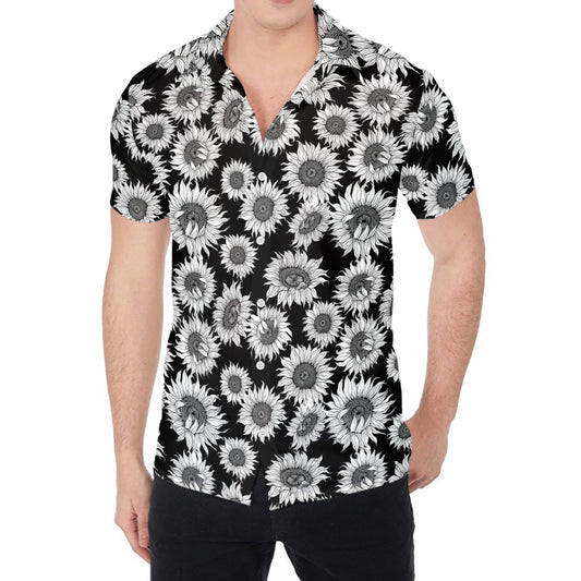 Black And White Sunflower Pattern Print Men's Shirt