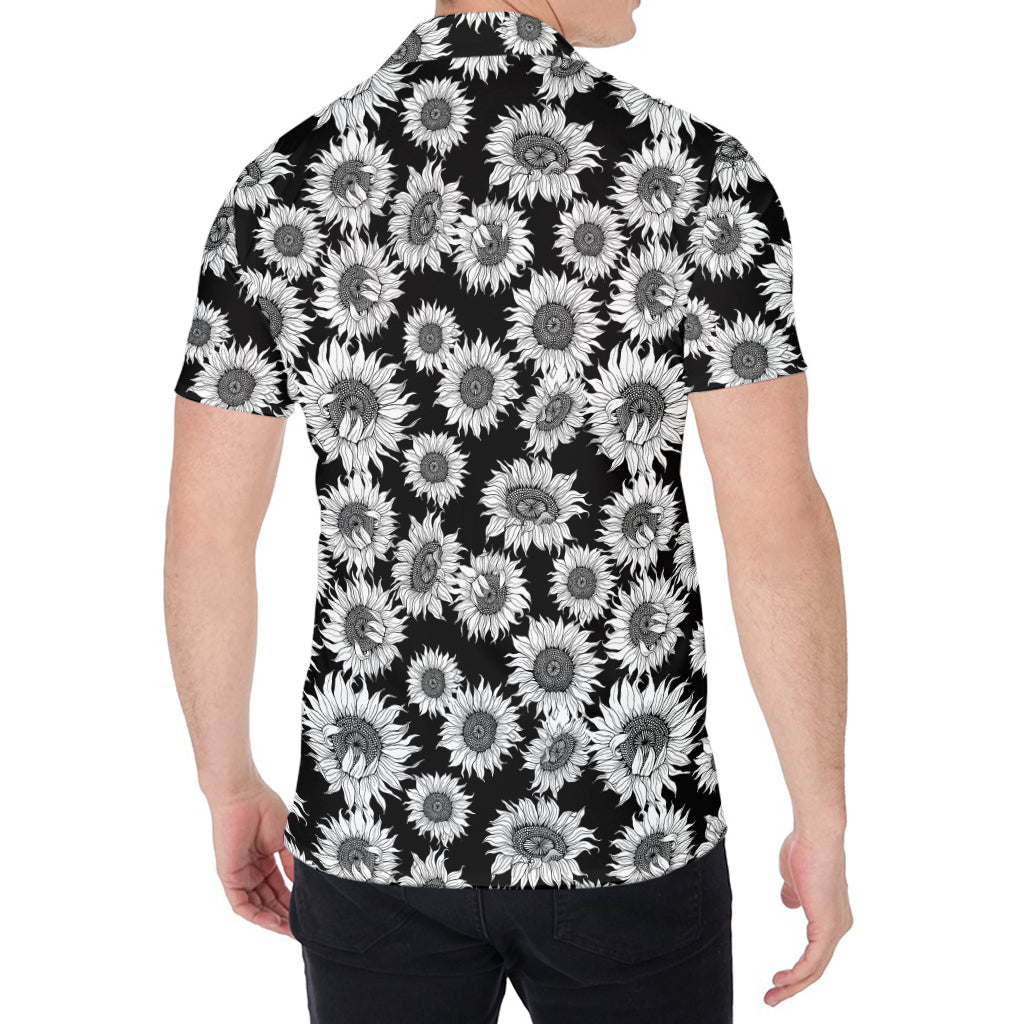 Black And White Sunflower Pattern Print Men's Shirt
