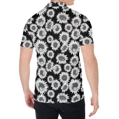 Black And White Sunflower Pattern Print Men's Shirt