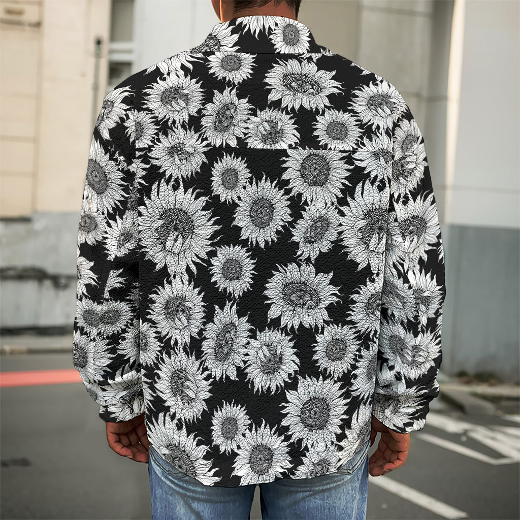 Black And White Sunflower Pattern Print Men's Shirt Jacket