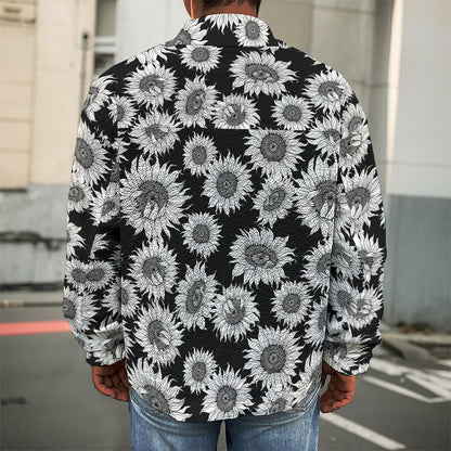Black And White Sunflower Pattern Print Men's Shirt Jacket