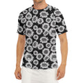 Black And White Sunflower Pattern Print Men's Short Sleeve Rash Guard