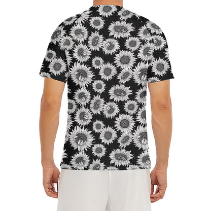 Black And White Sunflower Pattern Print Men's Short Sleeve Rash Guard