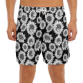 Black And White Sunflower Pattern Print Men's Split Running Shorts