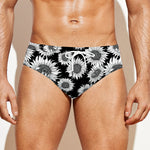 Black And White Sunflower Pattern Print Men's Swim Briefs