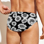 Black And White Sunflower Pattern Print Men's Swim Briefs