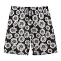 Black And White Sunflower Pattern Print Men's Swim Trunks
